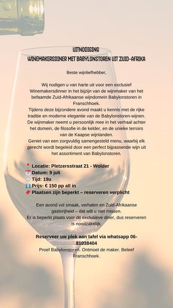Uniek! Winemakersdinner met Babylonstoren