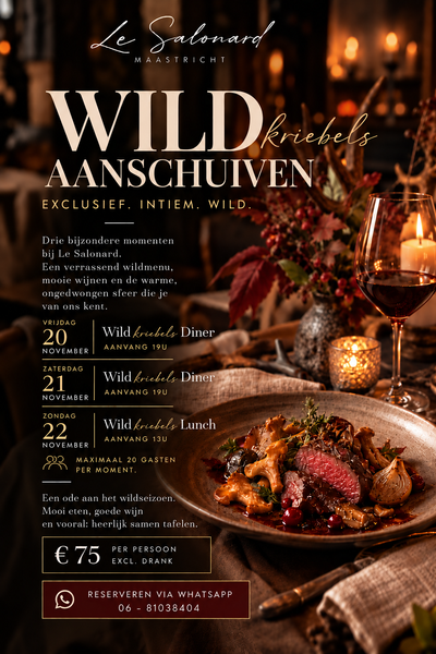 Uniek! Wildkriebels Aanschuiven 20, 21 & 22 November